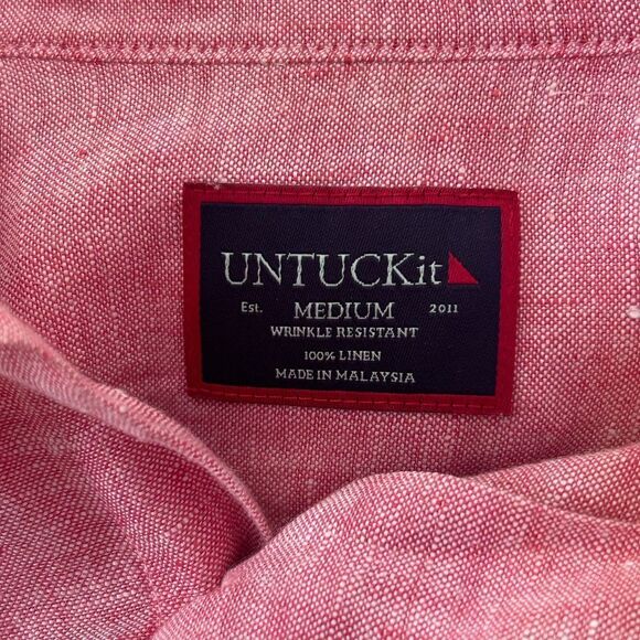UNTUCKit Red 100% Linen Lightweight Long Sleeve Button Up Shirt Medium Men - Picture 10 of 11